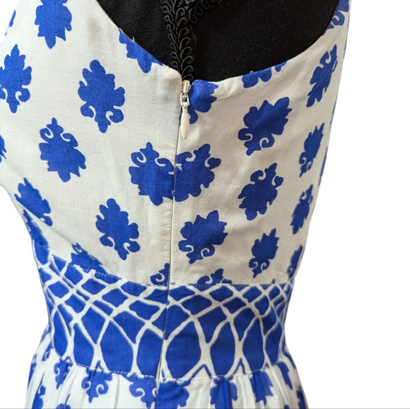 J. Crew Santorini Maxi Dress Blue White Tile Print Sleeveless V-Neck Size 00 - Picture 7 of 16